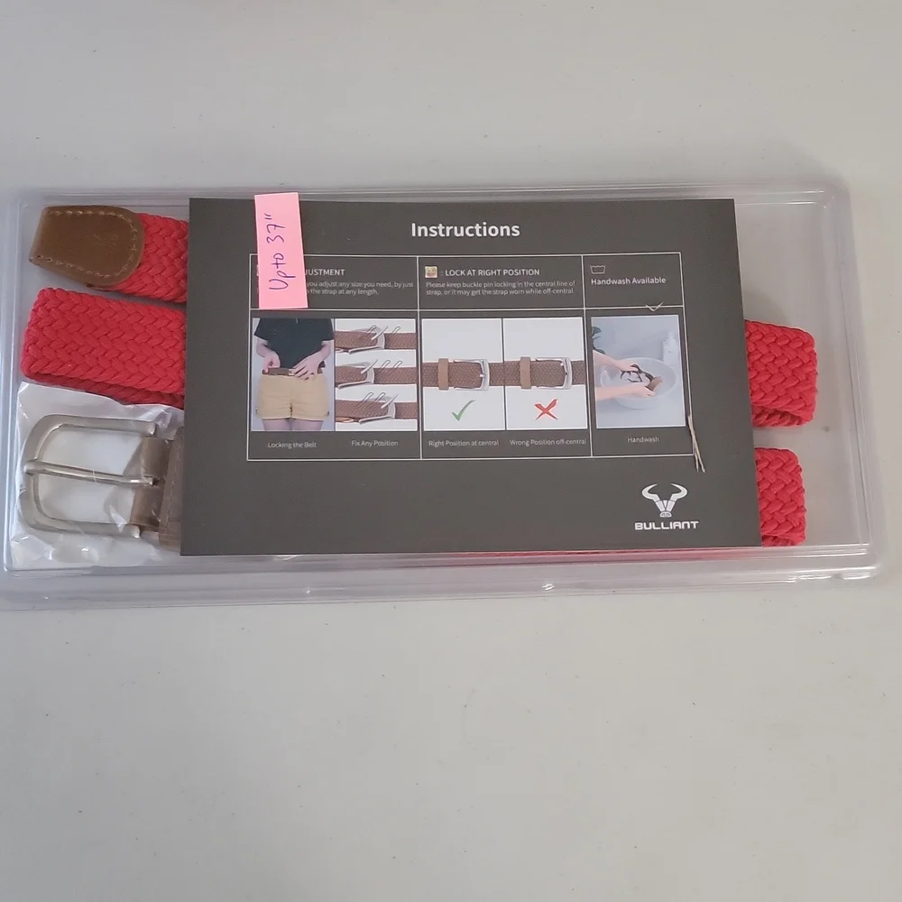Bulliant Men's Braided Woven Stretch Belt Red Adjustable Expands up to 37